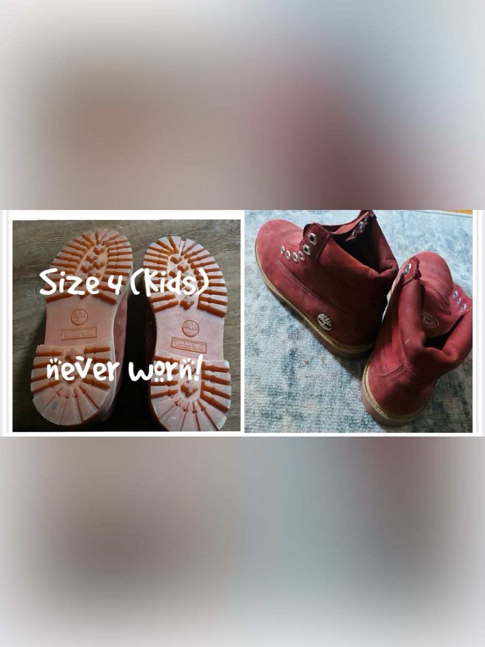 Timberland Suede Lace-Up Hiking Outdoor Boots in Burgundy Kids Size 4 (No laces)